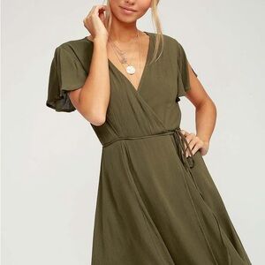Lulu's Harbor Point Olive Green Mini Wrap Dress